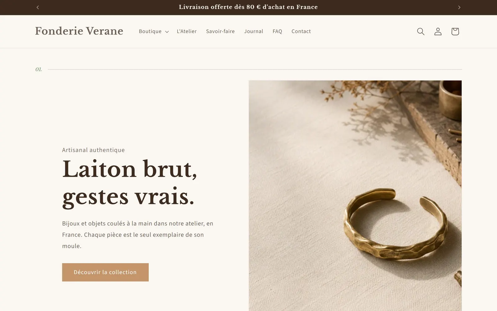 Aperçu de la boutique Fonderie Verane réalisée par Novae Studio